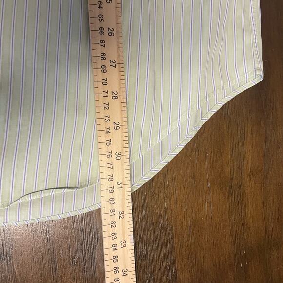 Ralph Lauren Long Sleeve Shirt Men Size17.5 Green Classic Fit Stripe Button Down - Picture 7 of 10